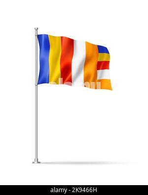 Buddhismus Flagge, 3D Illustration, isoliert auf weiß Stockfoto