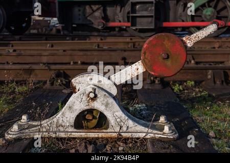 Alter Punktestand auf der britischen Bahnstrecke Stockfoto