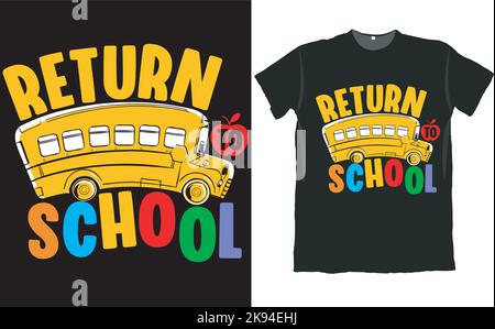 Eine Illustration des Back To School T-Shirt-Designs, isoliert auf schwarzem und weißem Hintergrund Stock Vektor