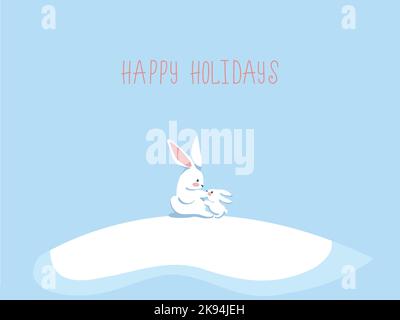 Eltern mit einem kleinen Hasen Winter Grußkarte Stock Vektor