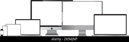 Ein Vektor einer Reihe von Apple-Produkten auf weißem Hintergrund Stock Vektor