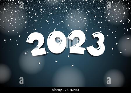 2023 Cartoon handgezeichnete Comic-Text Schriftzug Zahl mit Schnee. Frohes neues Jahr und frohe Weihnachten Weihnachtsgrußkarten Design. Bunte Weihnachten Vektor eps Illustration Stock Vektor