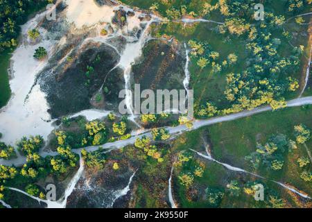 Wege in der Düne- und Heidenlandschaft, Luftbild, Belgien, Antwerpen, Kalmthout, Kalmthoutse heide Stockfoto