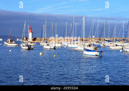 Segelboote in Hafen, Frankreich, Bretagne, Erquy Stockfoto