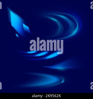 Monochrom. Design für Gerätebildschirm, Hintergrundbild. Set aus farbenfrohen Neonlinsen und Lichtreflexen mit transparenten Effekten auf dunkelblauem Hintergrund. Kunst Stockfoto