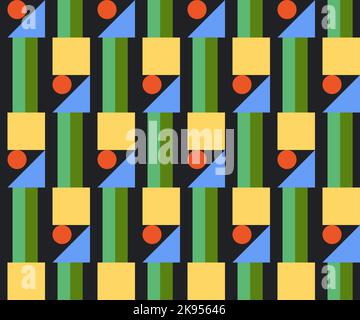 Nahtloses Vektormuster, einfache Geometrieformen, leuchtende Farben, bauhaus-Stil Stock Vektor