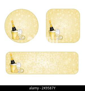 Banner und Tasten Neujahr Schneeflocken und Mitternacht Toast Gold Hintergrund vintage Vektor Illustration editabble Hand draw Stock Vektor