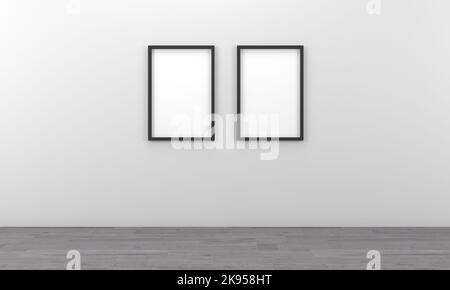 Eine 3D Rendering von Mockup-Rahmen auf einer weißen Wand Stockfoto