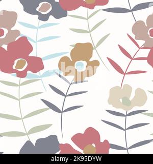 Nahtloses Blumenmuster mit Rosen auf Basis traditioneller Volkskunst-Ornamente. Bunte Blumen auf weißem Hintergrund. Doodle-Stil. Vektorgrafik Stock Vektor