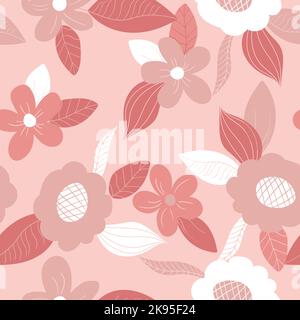 Nahtloses Blumenmuster basierend auf traditionellen Volkskunst-Ornamenten. Kunst Blumen auf farbigem Hintergrund. Skandinavischer Stil. Schwedischer nordischer Stil. Vektor Stock Vektor