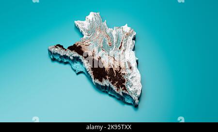 Topographische Burundi-Karte Hypsometric Elevation Tint spektrale schattierte Reliefkarte 3D Illustration Stockfoto