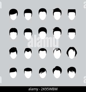 Großer Satz von männlichen Haarschnitten und Frisuren Silhouetten Stock Vektor