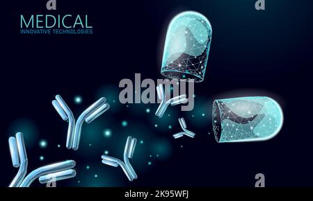 Ergebnis des Antikörperimmunglobulin-Coronavirus-Impfstoffs. 3D medizinisches Infektionsmodell. Vorlage für das COVID-Poster zur Immunisierung. Bluttest Green-Pass-Zertifikat Stock Vektor