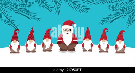 Cool weihnachtsmann und seine Helfer gnome weihnachtszeichentrickfilm Stock Vektor
