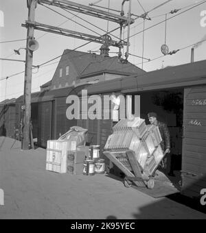 State Railways SJ Güterwagen 47207. Grundstück am Bahnhof Norra. Stockfoto