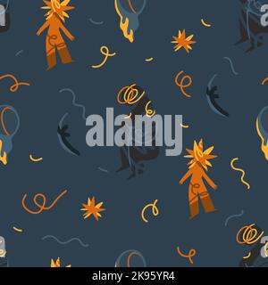 Magische kosmische Illustration Clipart nahtlose Muster mit Mond, Stern und niedlichen Alien characters.Cosmic abstrakten background.Cartoon style.Hand gezeichnet Stock Vektor