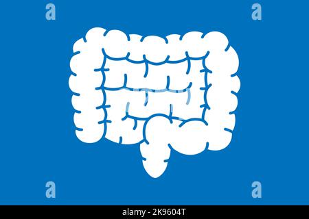 Symbol des menschlichen Darms auf blauem Hintergrund isoliert. Symbol für menschliche Organe. Vektorgrafik. Stock Vektor