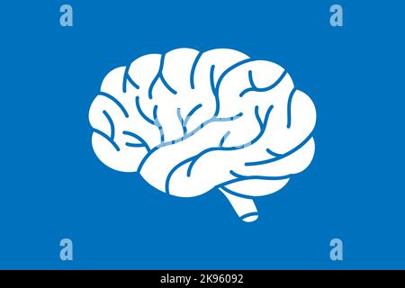 Symbol des menschlichen Gehirns auf blauem Hintergrund isoliert. Symbol für menschliche Organe. Vektorgrafik. Stock Vektor