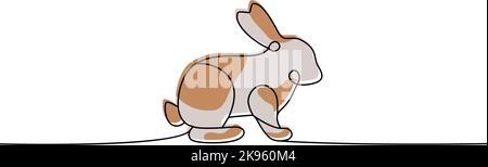 Kaninchen eine Linie farbige kontinuierliche Zeichnung. Bunny-Symbol. Farmtier Bunte einzeilige Illustration. Vektor minimalistische lineare Illustration. Stock Vektor