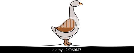 Gans eine Linie farbige kontinuierliche Zeichnung. Gans-Symbol. Farmvögel durchgehende bunte einzeilige Illustration. Vektor minimalistische lineare Illustration. Stock Vektor
