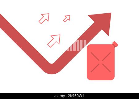 Das Konzept der steigenden Kraftstoffpreise. Rote Zisterne mit Pfeil nach oben Stock Vektor
