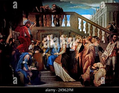 Esther und Ahasuerus 1560-1569 von Veronese (Paolo Caliari) 1528-1588 Italien, Italienisch . Stockfoto