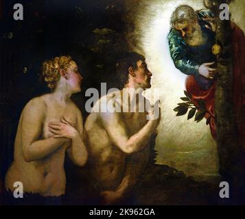 Vertreibung Adams und Evas aus dem Garten Eden 1550 von Jacopo Tintoretto (richtiger Name Jacopo Comin 1518 - 1594) Jacopo ROBUSTI Stockfoto