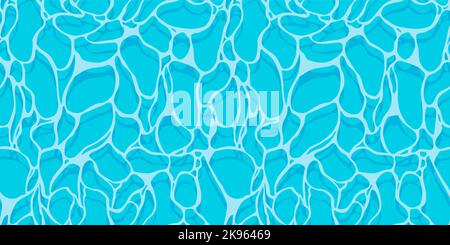 Blaues Poolmuster. Nahtloser Druck der Wasseroberfläche Draufsicht Cartoon-Stil, tiefes flüssiges Aqua Welligkeit, Sommer schwimmen Hintergrund. Vektorstruktur Stock Vektor