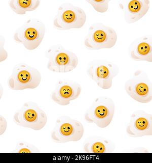 Cartoon-Eier-Muster. Nahtloser Druck von Spiegelei, gesund gekochtes Frühstück niedlich wiederholten Hintergrund für das Einwickeln Papier Stoff Textil. Vektorstruktur Stock Vektor
