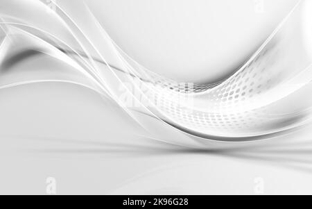 Welle mit Halbton futuristischen Hintergrund. Weiße Linien mit Schattenstruktur. Grauer Geschäftshintergrund. 3D Abbildung. Stockfoto