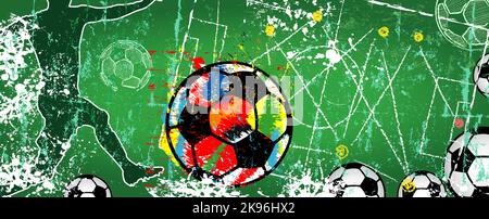 Grungy Fußball oder Fußball-Illustration mit Tor Getter, Fußball und raue Textur, große Fußball-Event in diesem Jahr. Stock Vektor