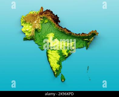 Karte Des Subkontinents Indien, Pakistan, Nepal, Bhutan, Bangladesch, Sri Lanka und den Malediven. 3D Abbildung Stockfoto