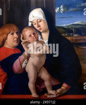 Madonna mit Kind und Spender von Giovanni Bellini (ca. 1435-1516), Öl auf Tafel Stockfoto