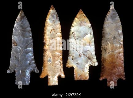 Spear Points, Illinois Late Archaic (4.000 v. Chr.), St. Louis, Missouri Stockfoto