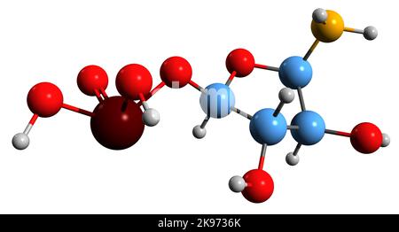 3D Bild der Skelettformel von Phosphoribosylamin - molekularchemische Struktur biochemischer Zwischenprodukte auf weißem Hintergrund isoliert Stockfoto