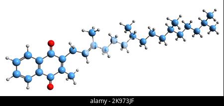 3D Bild der Skelettformel von Phytomenadion - molekularchemische Struktur von Vitamin K1 isoliert auf weißem Hintergrund Stockfoto