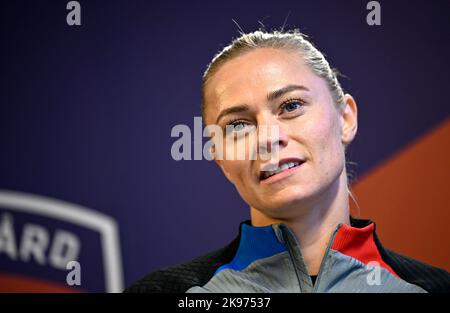 MALMÖ, SCHWEDEN 20221026FC Barcelonas schwedische Verteidigerin Fridolina Rolfö während der Pressekonferenz am Mittwoch mit der AT Malmö IP in Malmö, Schweden, 26. Oktober 2022, Vor dem morgigen Spiel der UEFA Champions League gegen den FC Rosengård. Foto: Johan Nilsson / TT / Code 50090 Stockfoto