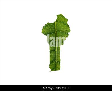 Benin Karte aus grünen Blättern, Konzept Ökologie Karte grünes Blatt auf Boden Hintergrund Stockfoto