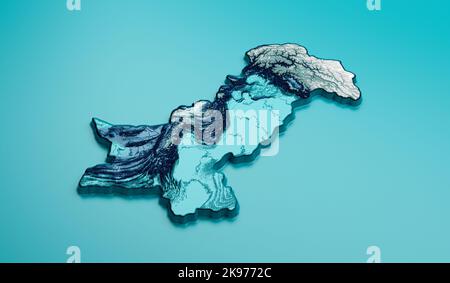 Topographische Pakistan-Karte Hypsometric Elevation Tint Spectral Shaded Relief-Karte 3D Illustration Stockfoto