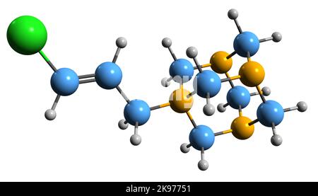 3D Bild von quaternium 15 Skelettformel - molekulare chemische Struktur von Hexamethylenetetramin Chloroallylchlorid isoliert auf weißem Hintergrund Stockfoto