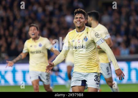Brügge, Belgien, 26. Oktober 2022, Porto Evanilson feiert nach dem Tor während des Spiels zwischen dem belgischen Fußballverein Brügge KV und dem portugiesischen FC Porto , Mittwoch, 26. Oktober 2022 in Brügge, Belgien, das fünfte Spiel in der UEFA Champions League Gruppenphase. BELGA FOTO KURT DESPLENTER Stockfoto