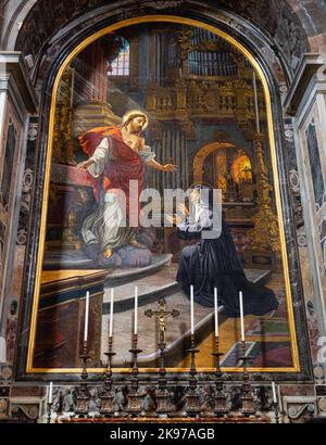 Staat Der Vatikanstadt. 19. September 2022. Mosaik-Altarbild, Vision des Heiligen Herzens Jesu an die hl. Margarete Maria Alacoque, aus einem Gemälde von Carlo Muccioli, Altar des Heiligen Herzens, Innenraum, Petersdom. (Bild: © Mark Avery/ZUMA Press Wire) Stockfoto