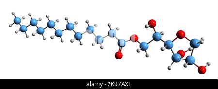 3D Bild der Sorbitan-monolaurate-Skelettformel - molekularchemische Struktur des Lebensmittelzusatzstoffes Е493 isoliert auf weißem Hintergrund Stockfoto