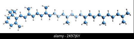 3D Bild der Skelettformel von Torulene - molekularchemische Struktur des auf weißem Hintergrund isolierten Blattlaus-Kohlenwasserstoff-Carotinoid Stockfoto