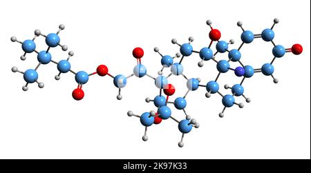 3D Bild der Skelettformel von Triamcinolon hexacetonid - molekularchemische Struktur eines synthetischen Glucocorticoid-Kortikosteroids, isoliert auf weißer BA Stockfoto