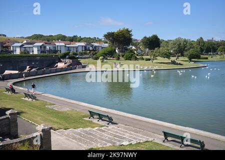 Marine Lake bei Cold Knap Gardens Barry South Wales UK Stockfoto