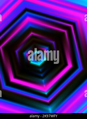 Abstrakter Neon-Hintergrund mit magenta und blauem Sechseck. Vertikales Vektorgrafikmuster Stock Vektor