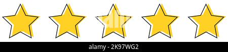 Fünf gelbe Sterne-Symbole. Qualitätsrankings festgelegt. Design für Web- und mobile Apps. Vektorgrafik Stock Vektor