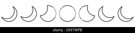 Symbol für Mondlinie gesetzt. Mondphasen-Astronomie-Symbole. Vektor auf weißem Hintergrund isoliert Stock Vektor