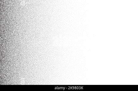 Gradient mit Kornversteiftung. Verblasste stochastische Dotwork-Textur. Zufälliges Grunge Noise Background. Schwarze Punkte, Flecken oder Partikel Tapete. Halbton Stock Vektor